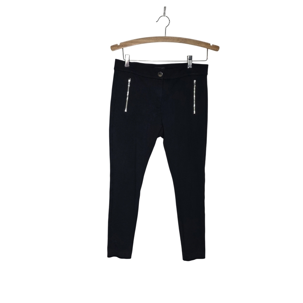 LOFT Ponte Black Pants w Goldtone Zippers Size 8P